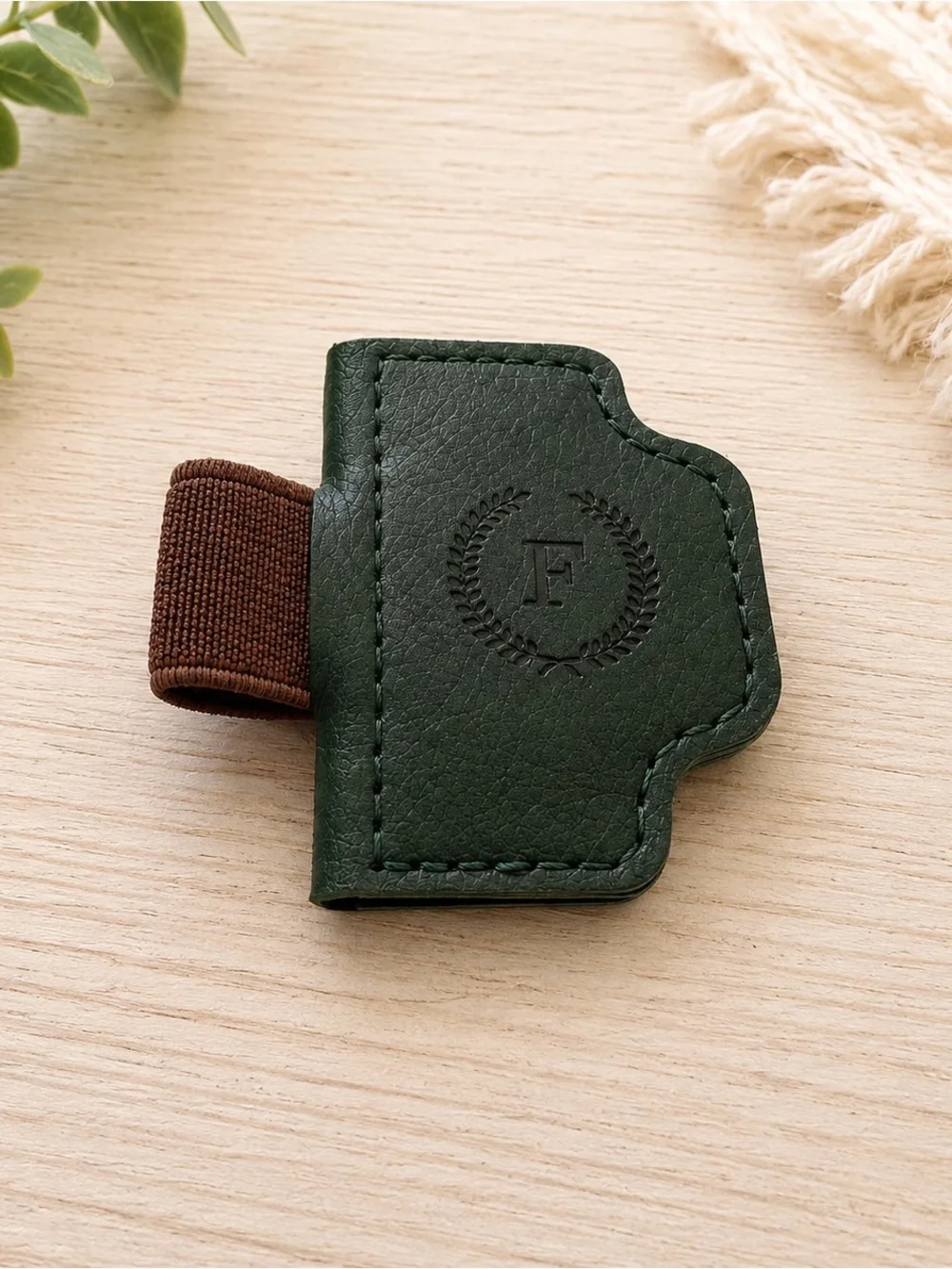 Monogram “F” Magnetic Leather Bookmark with Pen Holder